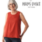 Woman wearing a red sleeveless top with 'Helen's Closet Patterns' logo above.
