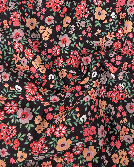 Black Floral Rayon Challis - 3 Yards