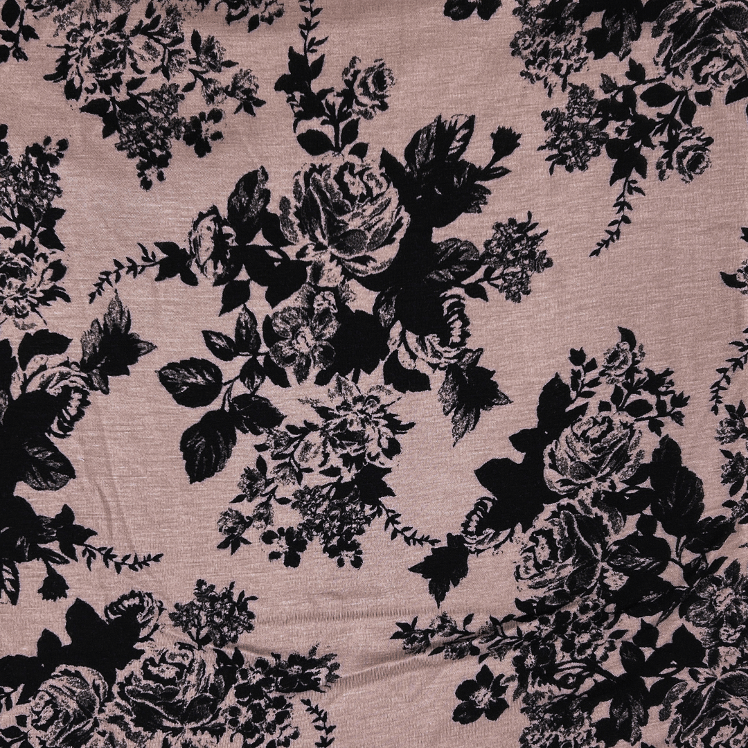 Chocolate Floral Rayon Spandex